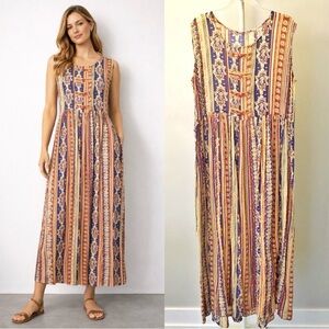 Vintage Rear Boho Pattern Hippie Floral Cottagecore Colorful Festival Maxi Dress